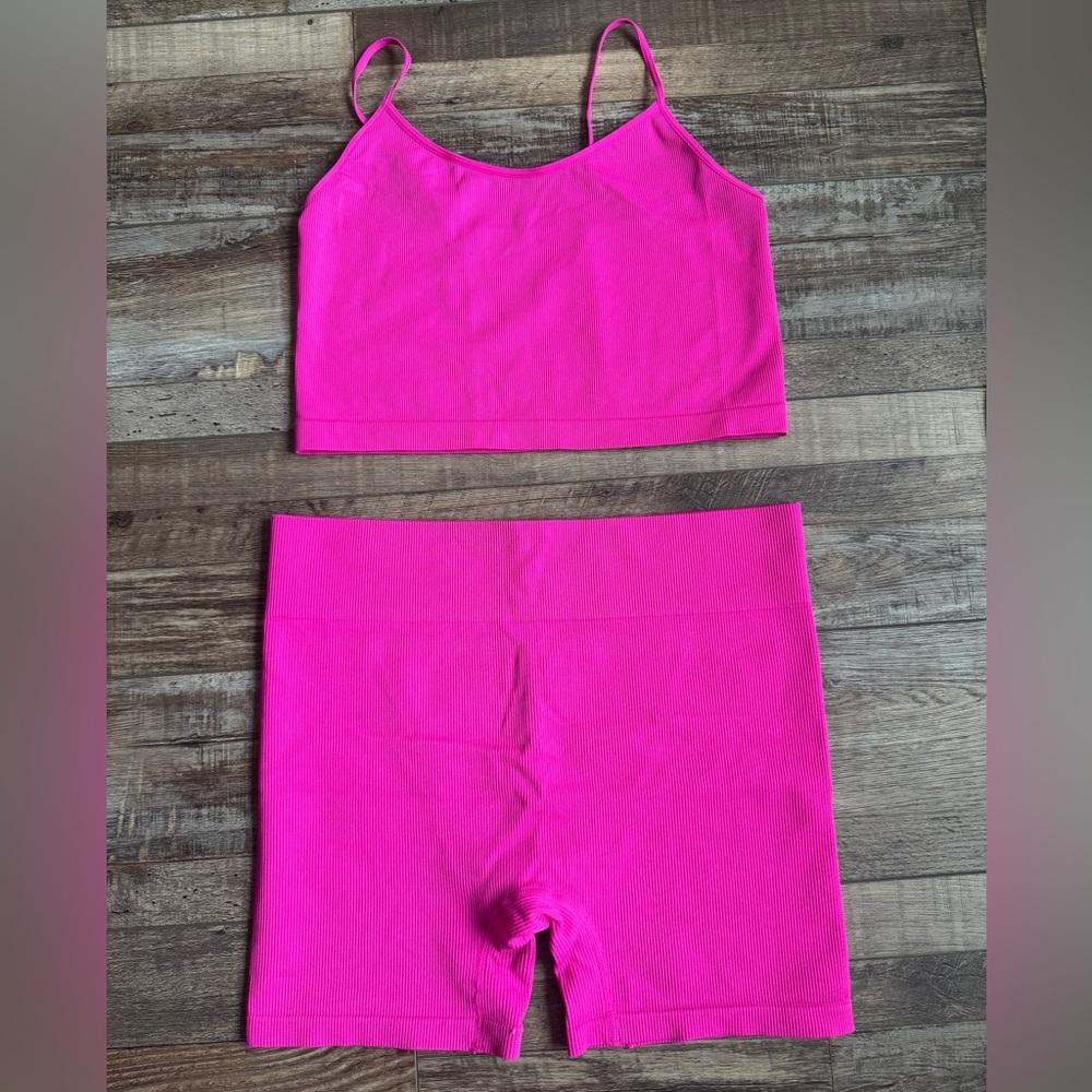wild fable Hot Pink Ribbed Crop Top and Shorts Set